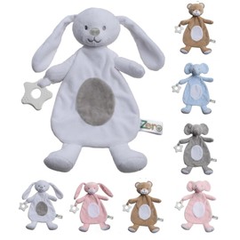 OnlyBee Newborn Baby Comforters with Taggies and Teether Elephant Bunny Teddy Bear (Newborn to 0 Months, White Rabbit)