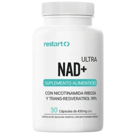 Restart Nad Ultra 30 Cápsulas  300 Mg Nicotinamida Ribosa  65 Mg Trans-resveratrol 99  Potencia 3x  Suplemento Vegano De Alta Pureza  Vitaminas Mujer 