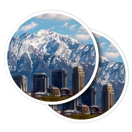 Vinyl Round Stickers (Set of 2) 10cm - Salt Lake City Utah USA Mountains for Laptops, Tablets, Luggage, Scrap Booking, Fridges #51962