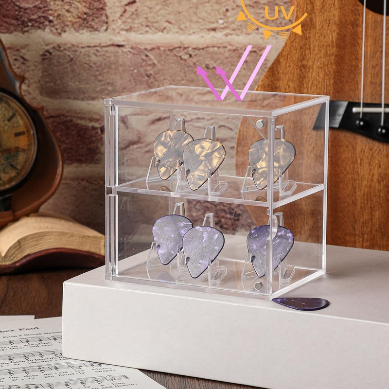 Tioncy Double Layer Acrylic Guitar Pick Display Box Case 3.94