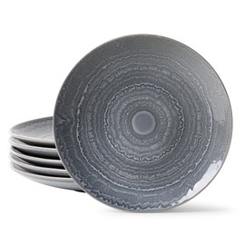 MONITO Ceramic Dinner Plates Set of 6,10.5 Inch Reactive Glaze Porcelain Plates, Dinnerware Dishes Set for Kitchen,Microwave,Dishwasher, Psychedelic Grey