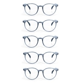 EYE ZOOM 5 Pack Retro Round Plastic Frame Reading Glasses for Men and Women, Grey, +2.25