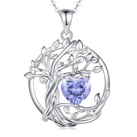 FANCIME Tree of life December Birthstone Necklace for Women Sterling Silver Tree Jewelry Created Tanzanite Pendant Gemstone Anniversary Birthday Christmas Gifts for Wife Mom Her