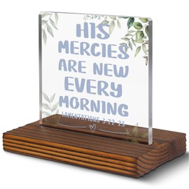 Serenity Prayer Gifts for Women His Mercies are New Every Morning Clear Desk Decorative Sign, Inspirational Positive Saying Quotes Signs Christian Gifts for Family Friends EC125