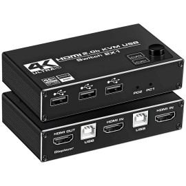 Unbranded HDMI KVM Switch, 4K@60Hz USB Switch 2x1 HDMI2.0 Ports + 3X USB KVM Ports, Share