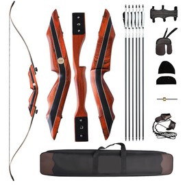 PMZ Flame Z8 Recurve Bow and Arrow Set for Youth Adult, 60" Wooden Takedown Traditional Hunting Bow Kit with 6pc Arrows for Intermediate Practice Competition (20-60lbs) RH Only (Black Limbs, 35lbs)