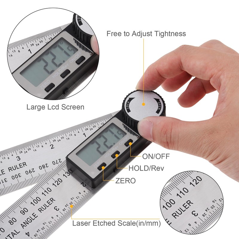 Smgda Digital Angle Finder, Stainless Steel 200mm/7 Inch Digital Angle