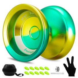 YOYOSTUDIO Responsive Yoyo Professional Yoyo for Kids 8-12 Fingerspin Yo Yo for Adults Kids Pro Trick Yoyos with Unresponsive Yoyos Bearings Kit, 10 Yo-Yo Strings, Case and Gloves (Yellow & Green)