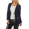 501 Women's Long Blazer (A-15) - darkblue Plain, size: m