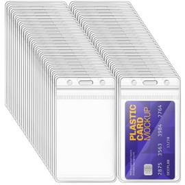 xinfedi Name Badges Card Holder, Pack of 50 Vertical Transparent ID Card Holder for Cards, Credit Card Holder for ID, Credit Cards, School