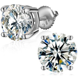 Local US Stock Real 14K 18K Gold Plated 925 Sterling Silver Synthetic VVS Moissanite Diamond Stud Earrings for Men WomenColor: 9mm Total 6ct-Silver