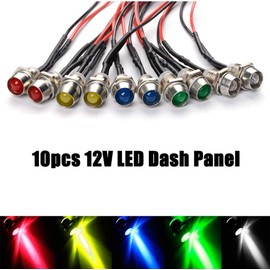 10PCS Pre-wired Car Boat LED Dash Panel Indicator Light 12V 8mm Pilot Warning Single Lamp