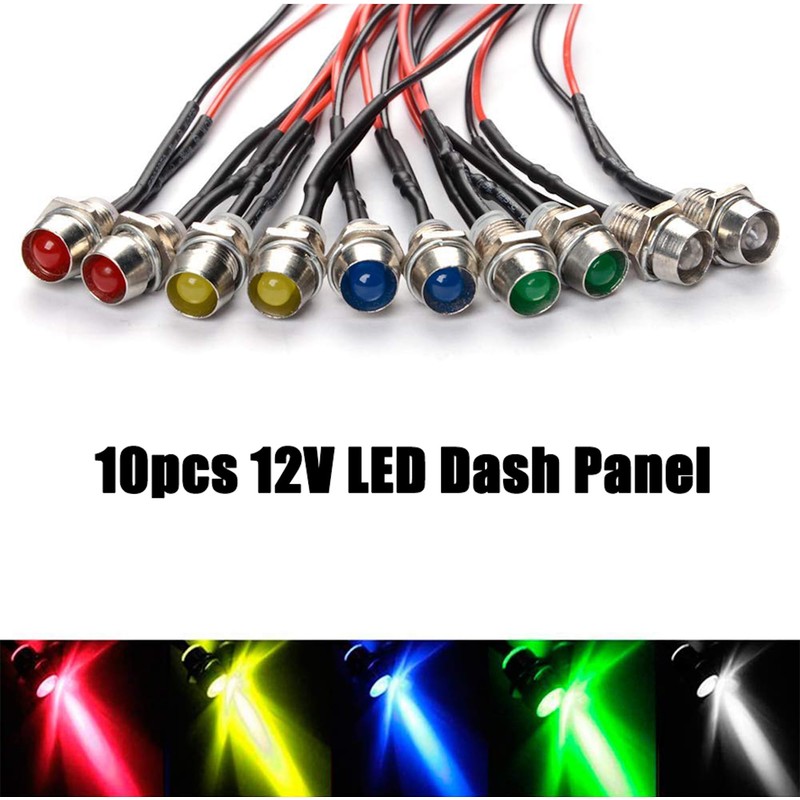 10PCS Pre-wired Car Boat LED Dash Panel Indicator Light 12V