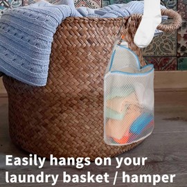 3Pcs Hanging Laundry Bags for Socks with S Hooks, 12 X 10 inch 3 Color Mesh Laundry Bags for Washing Machine