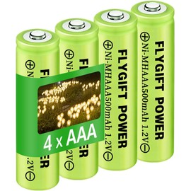 FlyGift Rechargeable AAA Batteries 500mAh, 1.2V Ni-MH Triple A High Capacity Precharged Solar Batteries for Garden Lights, Pathway Lights, Landscape Outdoor Solar Lights, Pack of 4 Pack