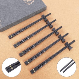 Youda Palillos Chinos Reutilizables de Aleación con Soporte, Lavables para Lavavajillas, Juego de Regalo de Palillos (5 Pares)