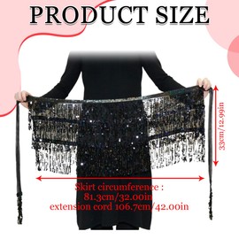 Glitter Women's Skirt Sequin Skirt Tassels Sequin Skirt Girls Black Women's Belly Dance Hip Skirt Tassel Sequins Tassel Carnival Skirt Rave Outfit Belly Dance Costume Women's Belly Dancer