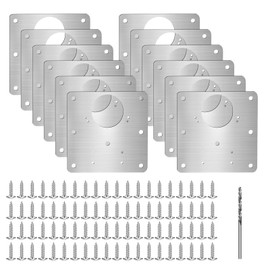 12 Pcs Stainless Steel Cupboard Hinges, Brackets, 96 Screws & 2.5mm Drill bit, Kitchen Cupboards, Cabinets, Doors, Flat Fixing Joining Mending Plates Braces