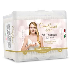 COTTON SOUND Gold Stäbchen aus biologisch abbaubarem Papier, 1 Packung x 300 Stück, ideal für empfindliche Haut, hergestellt in Italien