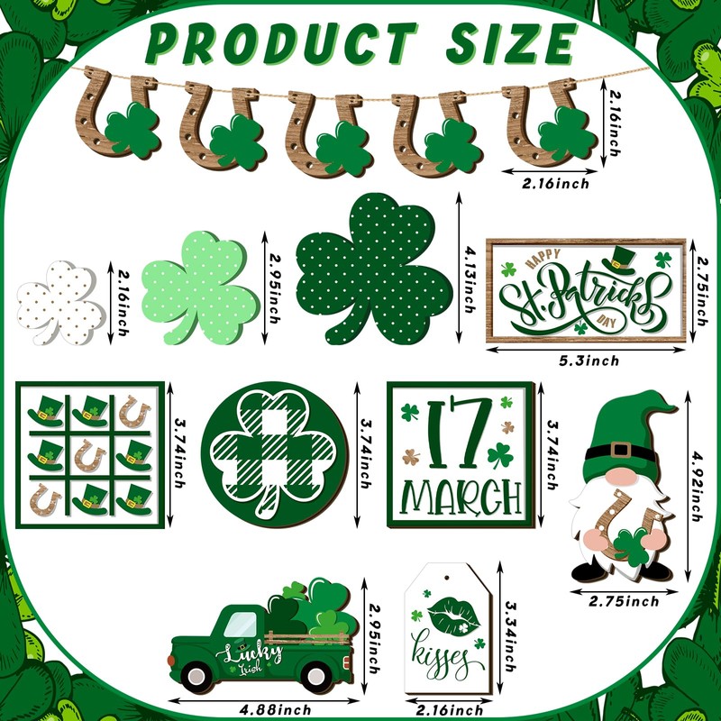 Wenqik 16 Pcs St. Patrick's Day Tiered Tray Decor with