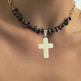 Crystal Necklace 10pcs Glow in The Dark Cross Charm Pendants DIY Natural Stone Cross Pendants for Necklace Earring Bracelet Jewelry Making Cross Necklace