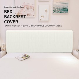 Easy-Going Stretch Bed Headboard Slipcover, Small Square Jacquard Furniture Cover, Dustproof Protector Cover for Bedroom Decor (Full, Cream)