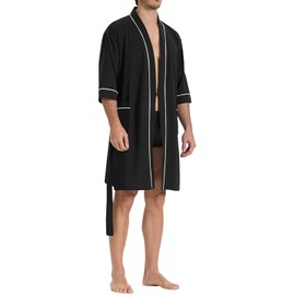 SIORO Men's Waffle Knit Robe for Summer, Short Lightweight Bathrobe with Pockets and Kimono, 3/4 Sleeves Loungewear for Spa