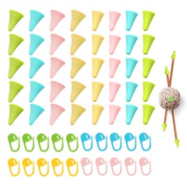 Pack of 40 Needle Point Caps, with 20 Pieces Positioning Buckles, Needle Tip Protection, Needle Plugs Made of Soft Rubber, Sewing Anti-Off Thread Cap, Knitting Tool Kit