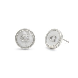 COACH Women's Signature Mother of Pearl Coin Stud Earrings, One Size, Brass Titanium, No Gemstone