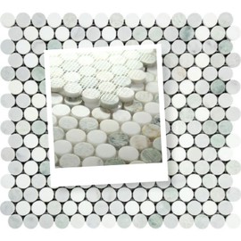 Tenedos Avignon Green Thassos Carrara White Greyish Penny Round Marble Floor Wall Tile Backsplash for Kitchen, Bathroom Shower, Fireplace, Accent Decor (1, Polished)
