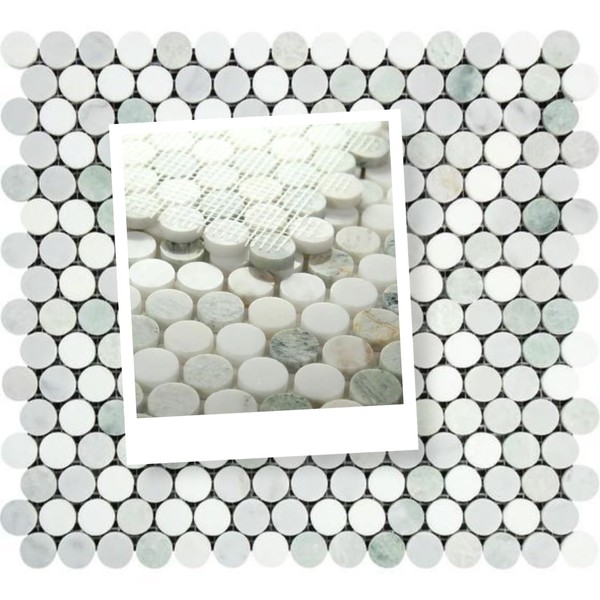 Tenedos Avignon Green Thassos Carrara White Greyish Penny Round Marble