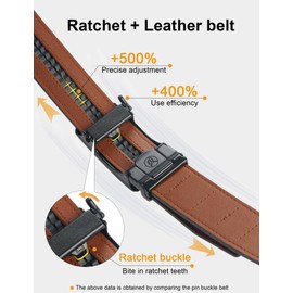 JUKMO Men’s 35mm Leather Ratchet Belt with Original Slide Buckle in Gift Box (Octagon - Black, XXL-50 to 54" Waist Adjustable (Length 61"))