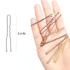 Hoyols - Horquillas para el pelo en forma de U, color plateado, con forma de U, curvadas, onduladas, para moños, mujeres y niñas, peinados, pelo fino, grueso, 100 unidades de 6 cm (plata)