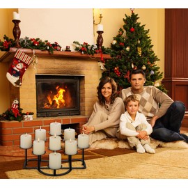 9 Arms Black Candelabra for Inside Fireplace - Metal Candle Holder for Tealight Pillar Candles Stand Iron Table Centrepiece Mantle Floor Decor