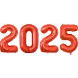 Jumbo 2025 Balloons Number 2025 Balloons 2025 Number Foil Balloons Graduation Balloons 2025 Durable Reusable Easy to Inflate for New Year Graduation Birthday&Anniversary Parties(Red, 32 Inch)