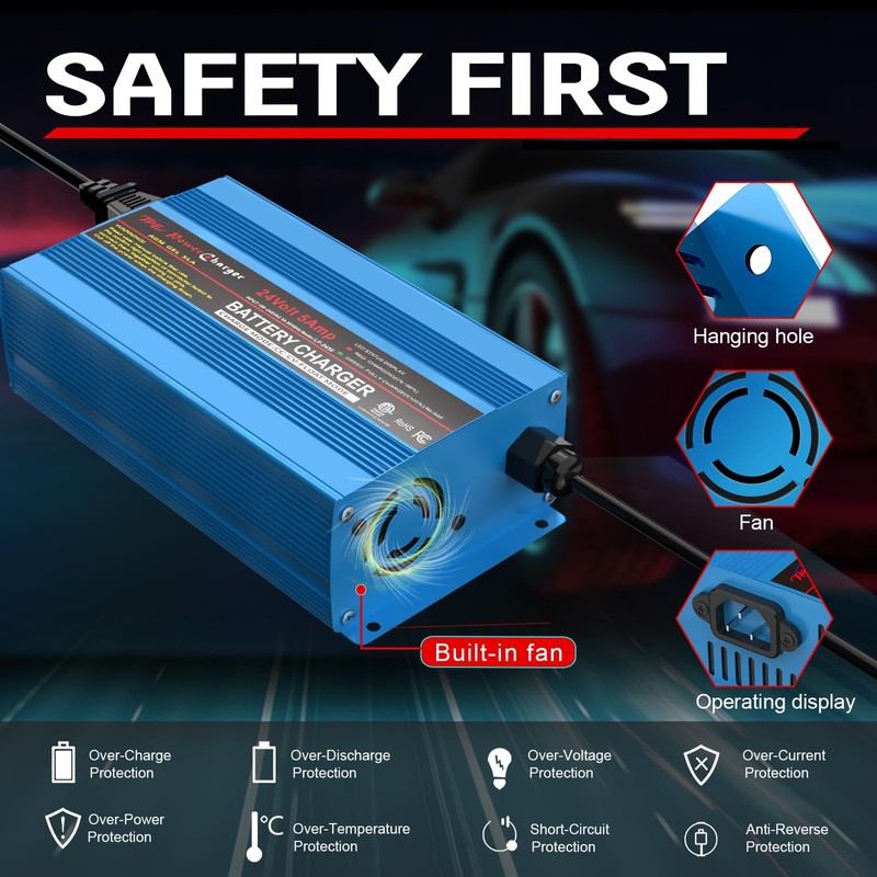 24V 5A Smart Automatic Battery Charger & Maintainer, Portable XLR