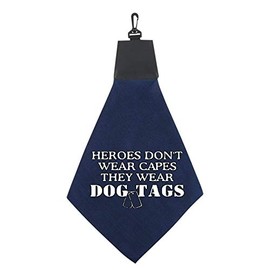 Tromic USA Heroes Don't Wear Capes They Wear Dog Tags Triangle Golf Towel with Pleather & Swivel Hook Father's Day Club Ball Tee Golfing Gift Birthday Variety Colors Towels Vinyl
