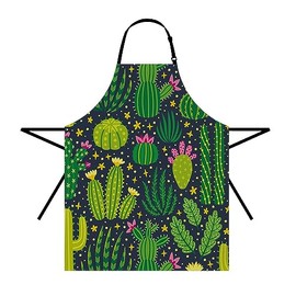 Moslion Green Cactus Apron Cacti Succulent Pink Flower Thorn Stars Polka Dots Kitchen Chef Waitress Cook Aprons Bib with Adjustable Neck for Women Men Girls 27x31 Inch