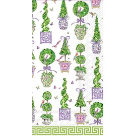 IHR Ideal Home Range Dinner Napkins Rosanne Beck Disposable 3-Ply Paper Hand Towels, 8.5" x 4.5", Purple And Green Topiaries, 16-Count
