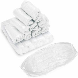 Plastic Oversleeves Protector, 100 Pcs Disposable Arm/Sleeves Covers Waterproof PE Elastic for Arm Protection (White)