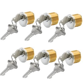 MOUNT 6PCS Brass Mortise Door Cylinder Locks 1 inch Replacement Lock Mortise Cylinder