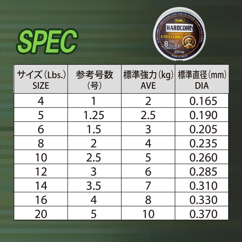 DUEL(デュエル) ナイロンライン 14Lbs X-TEX コブラ 150m 14LbS カモフラージュ H3237