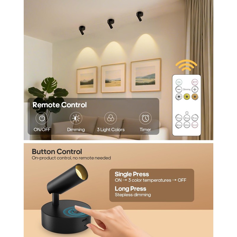 GOODEA Spotlights Indoor with Remote, 3000mAh Rechargeable Battery Plant Spotlight