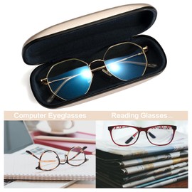Vemiss Hard Shell Glasses Case, Unisex Portable Metal Eyeglass Case (Gold)