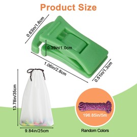WATUNID 100 Sock Clips for Laundry, Non Slip Sock Hangers with 1 Drawstring Bag and 1 Clothesline, Colorful Sock Holder with Hook DIY for Securely Sock Paired to Wash, Dryer. No Mismatched or Losing