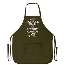 Romaine Calm Lettuce Carrot On Funny Apron for Kitchen Cooking Two Pocket Apron for Women and Men Military Olive Green