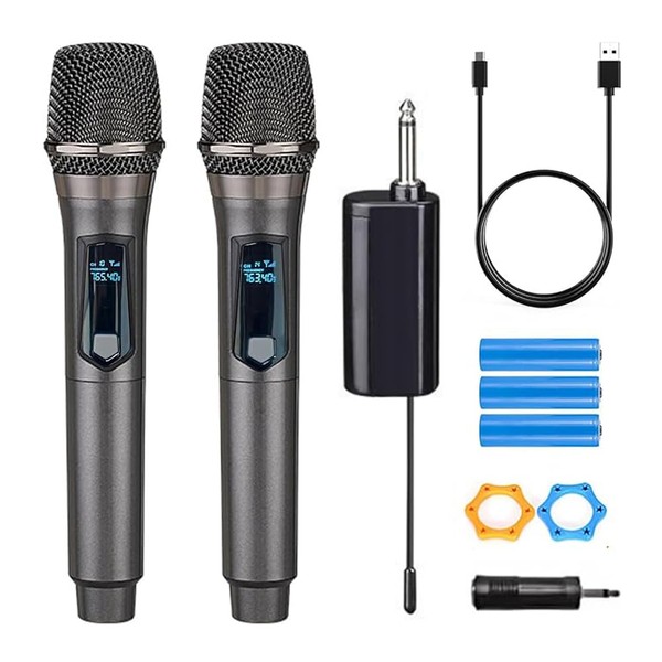 HUACAM HUACAM Wireless Microphone,Rechargeable Wireless Dual UHF Microphone,Dual Handheld Dynamic