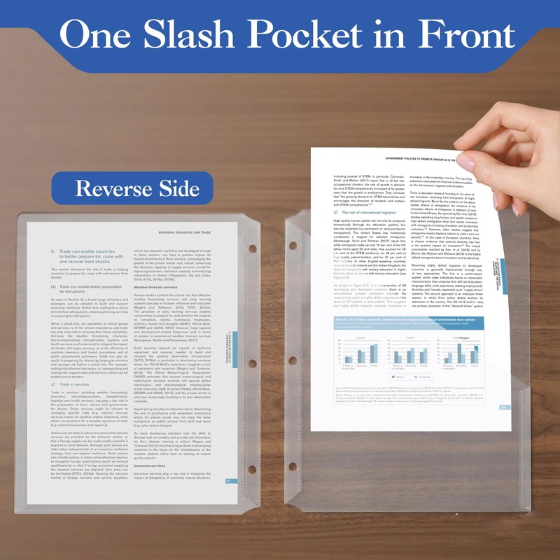 50 Pack Clear Slash File Jackets with 3 Holes, Letter