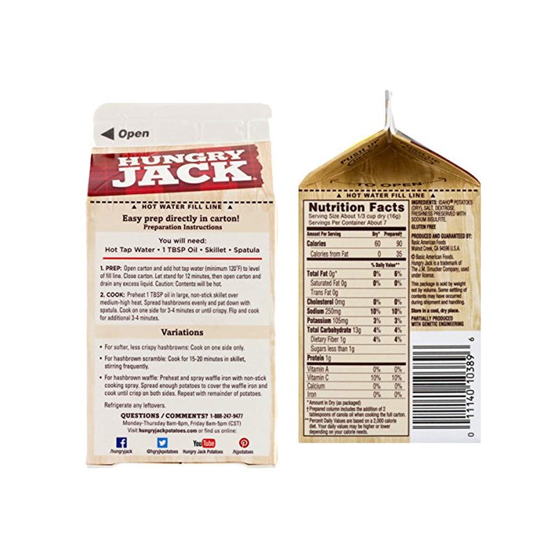 Hungry Jack Original Hash brown Potatoes 3.2 Oz (8 Pack)