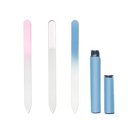 Aoshang 3 Pack Glass Nail File, Crystal Nail File Double Sided Etched Filing Surface Finger Nail Files, Professional Manicure/Pedicure Nail Care Tool for Natural Nails with Case （Blue，Sliver，Pink）
